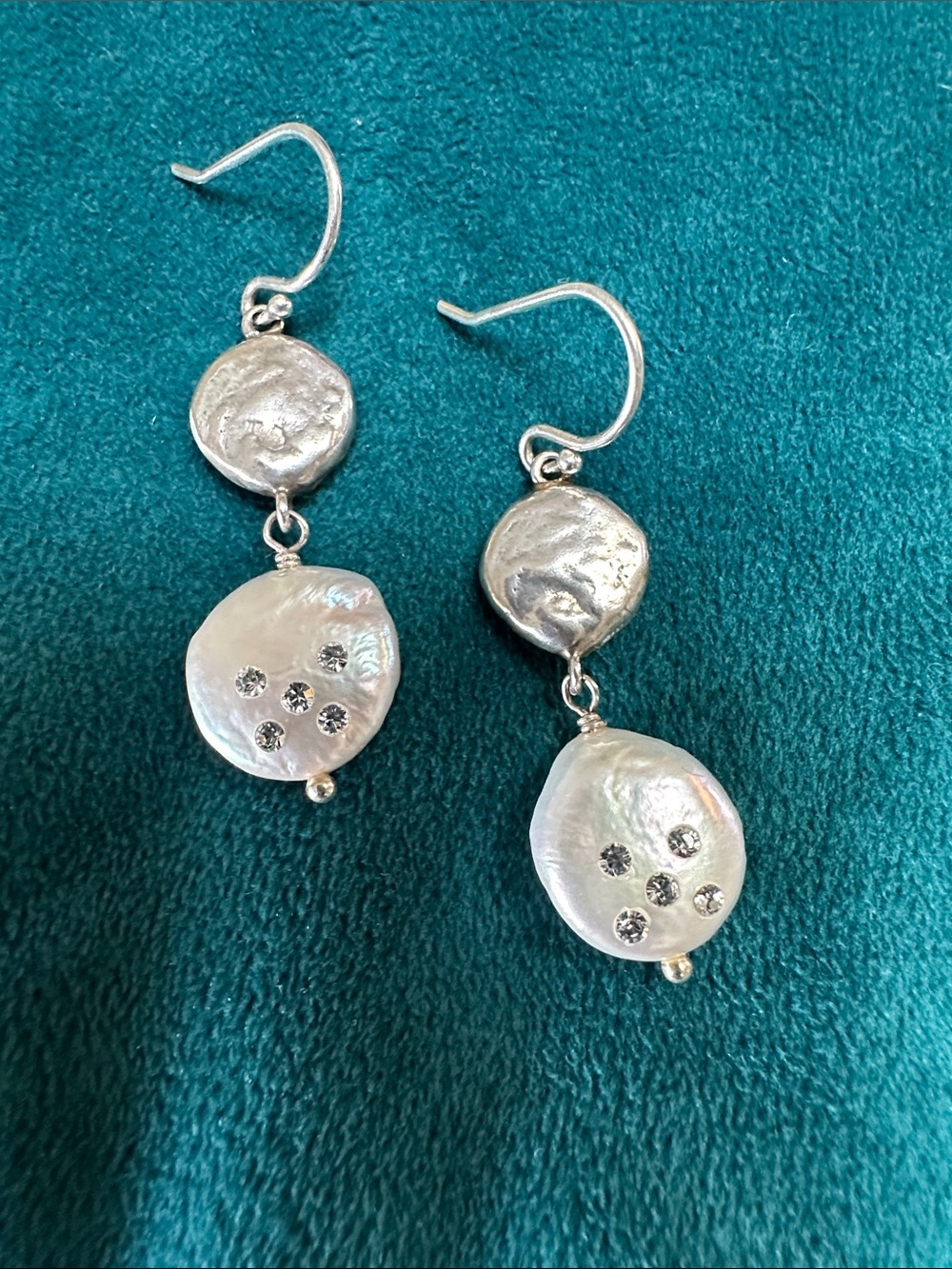 Silpada W3191 Silver & White Pearl Drop Earrings with Crystal Accents